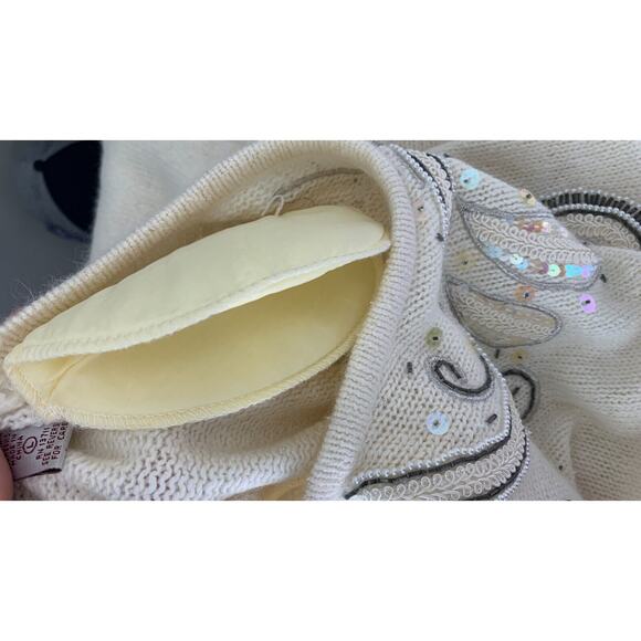 Vintage Karen Scott Evening Womens Cream Silk Angora Sweater Sequins Size Large - Picture 6 of 10